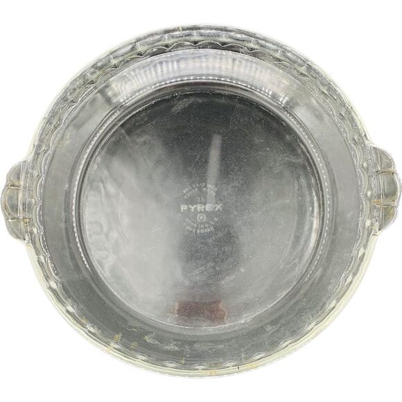 Pyrex Glass Pie Plate Dish Pan 9.5" Round 229 Clear Handles Fluted Edge Stains - Picture 1 of 10